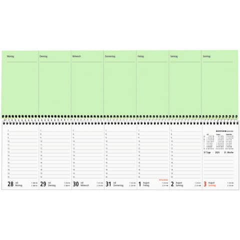 Tischkalender Zettler 916 Querkalender 602280, Jahr 2025, 1 Woche auf 2 Seiten, 36 x 10,5 cm, blau