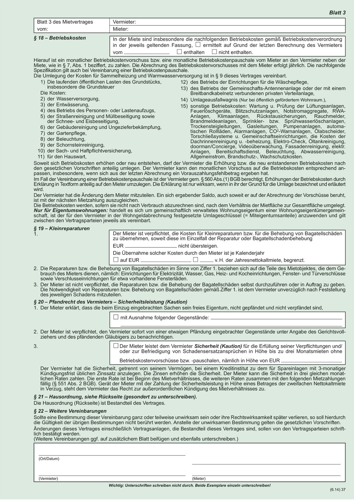 Universal-Mietvertrag Wohnungen - SD mit Übergabeprotokoll, 4x2 Blatt, DIN A4