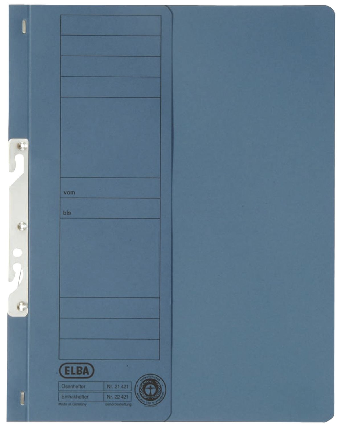 Einhakhefter Elba 100560021, mit halben Vorderdeckel, A4, behördenheftung Heftung, Manilakarton 250 g/qm, blau