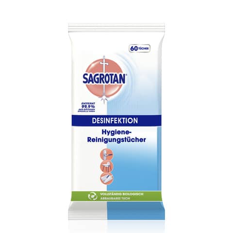Desinfektionstücher Sagrotan Hygiene-Tücher 3120927, Pack mit 60 Stück