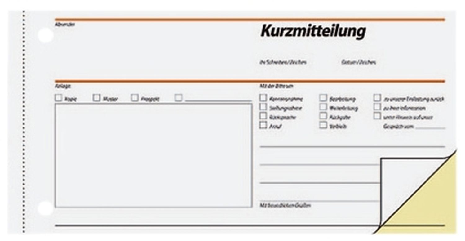 Kurzmitteilungen - 1/3 A4 quer, 1. und 2. Blatt bedruckt, SD, MP, 2 x 40 Blatt