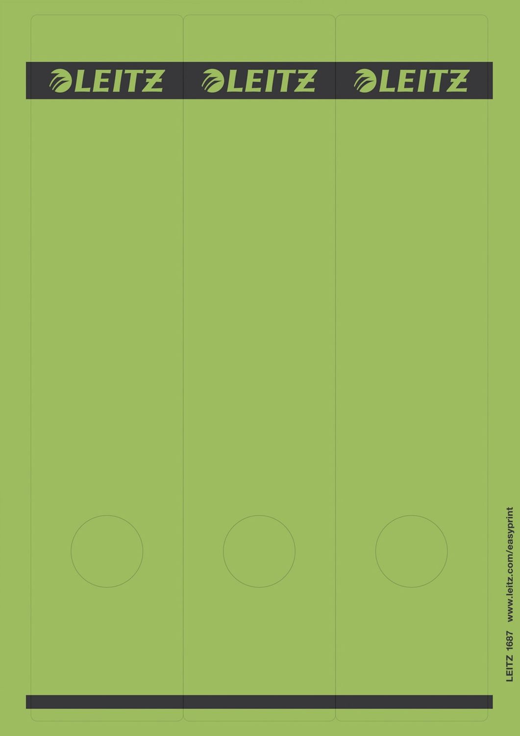 Rückenschild Leitz 1687-00-55, PC-beschriftbare, lang/breit 61 x 285 mm, 75 Stück, grün