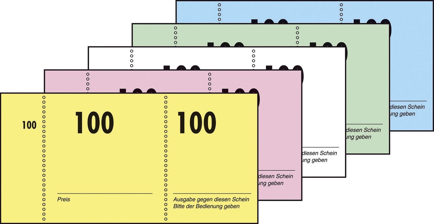 Nummernblock - 1-100, 5 farbig sortiert, 105x50 mm, 100 Blatt