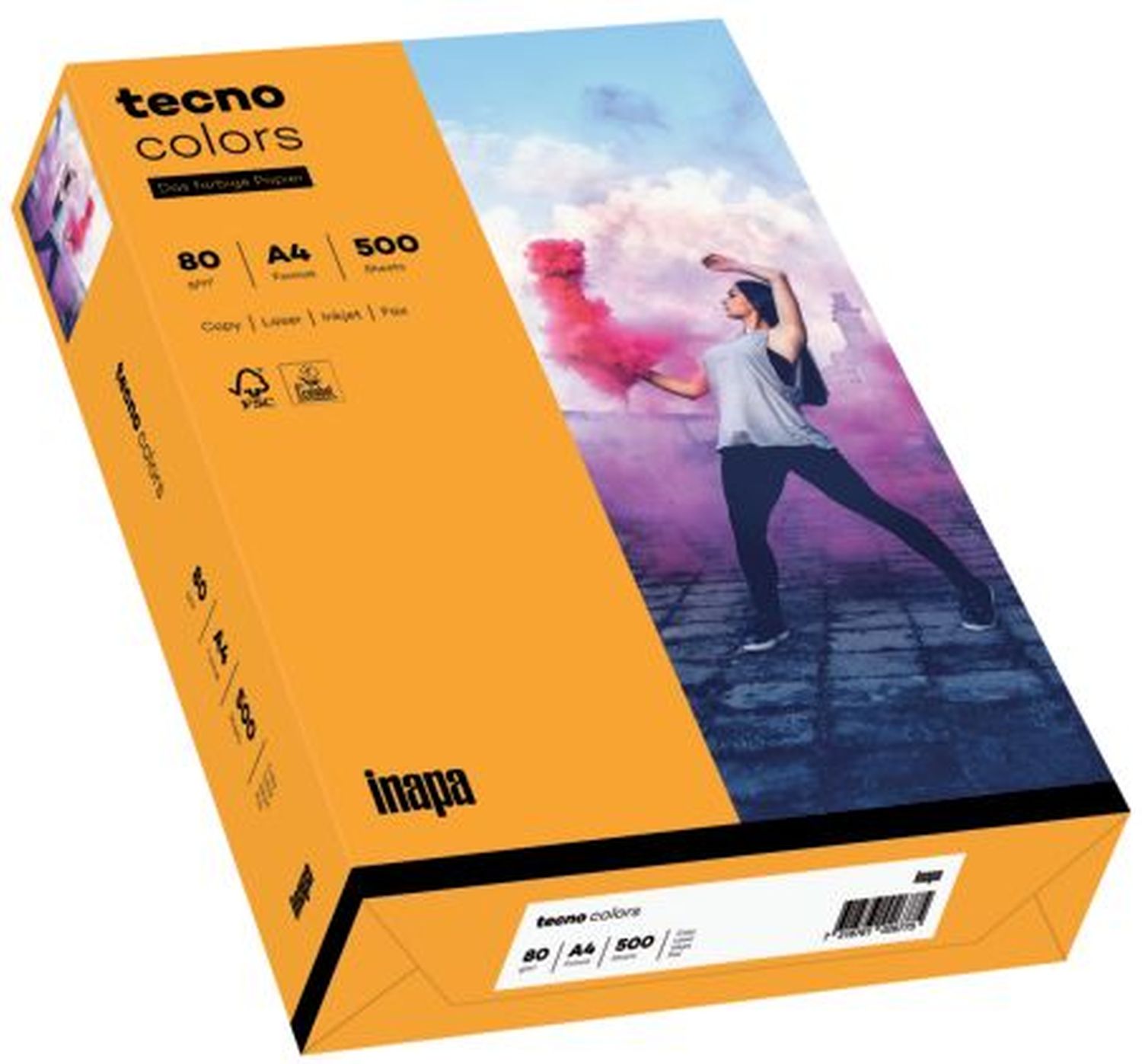 Kopierpapier Inapa tecno® colors 2100011411 DIN A4, 80 g/qm, mittelorange, pastell, 500 Blatt