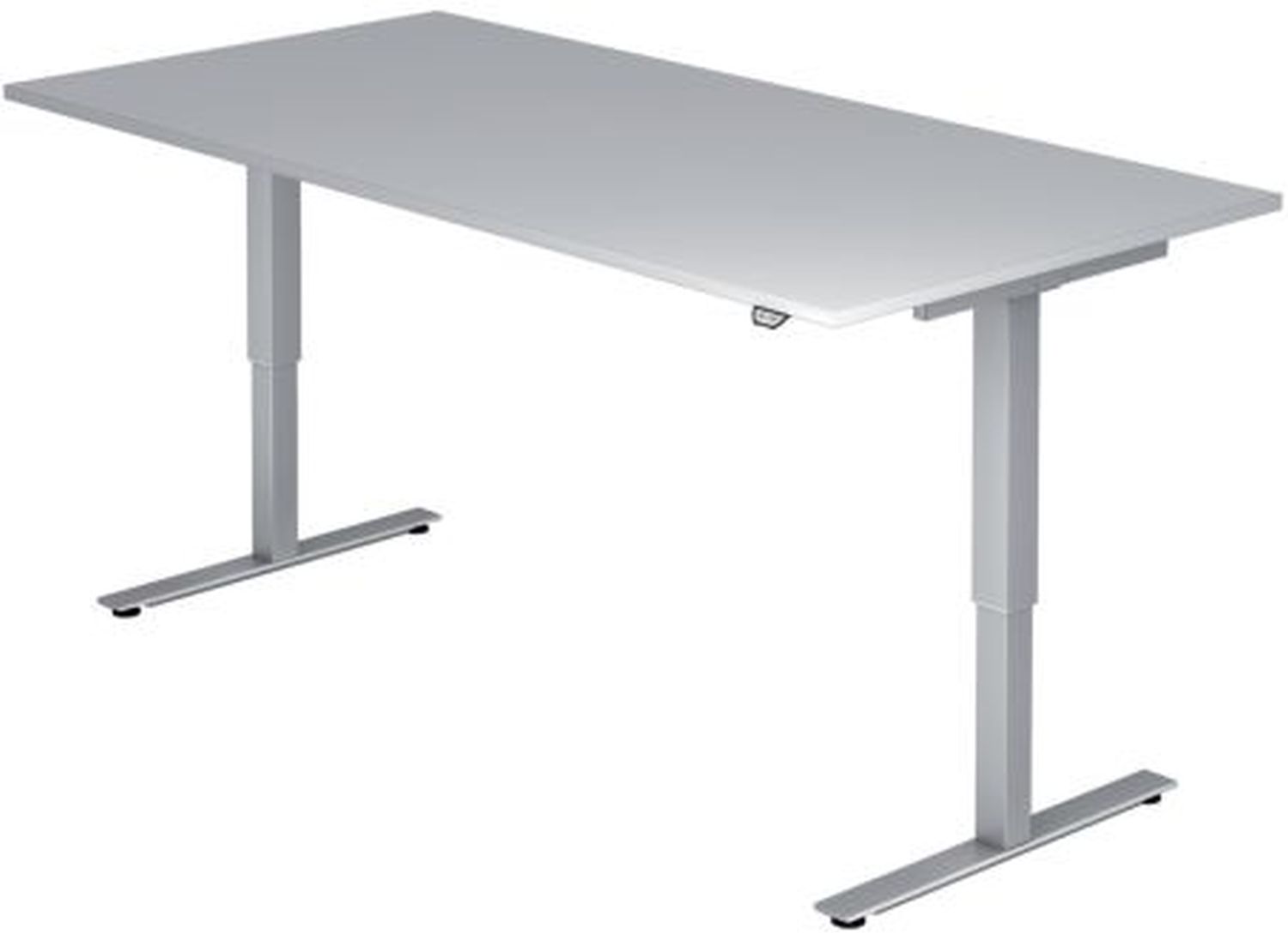 Sitz-Steh-Schreibtisch mit T-Fuß - 120 x 72-119 x 80 cm, elektr. höhenverstellbar, Grau