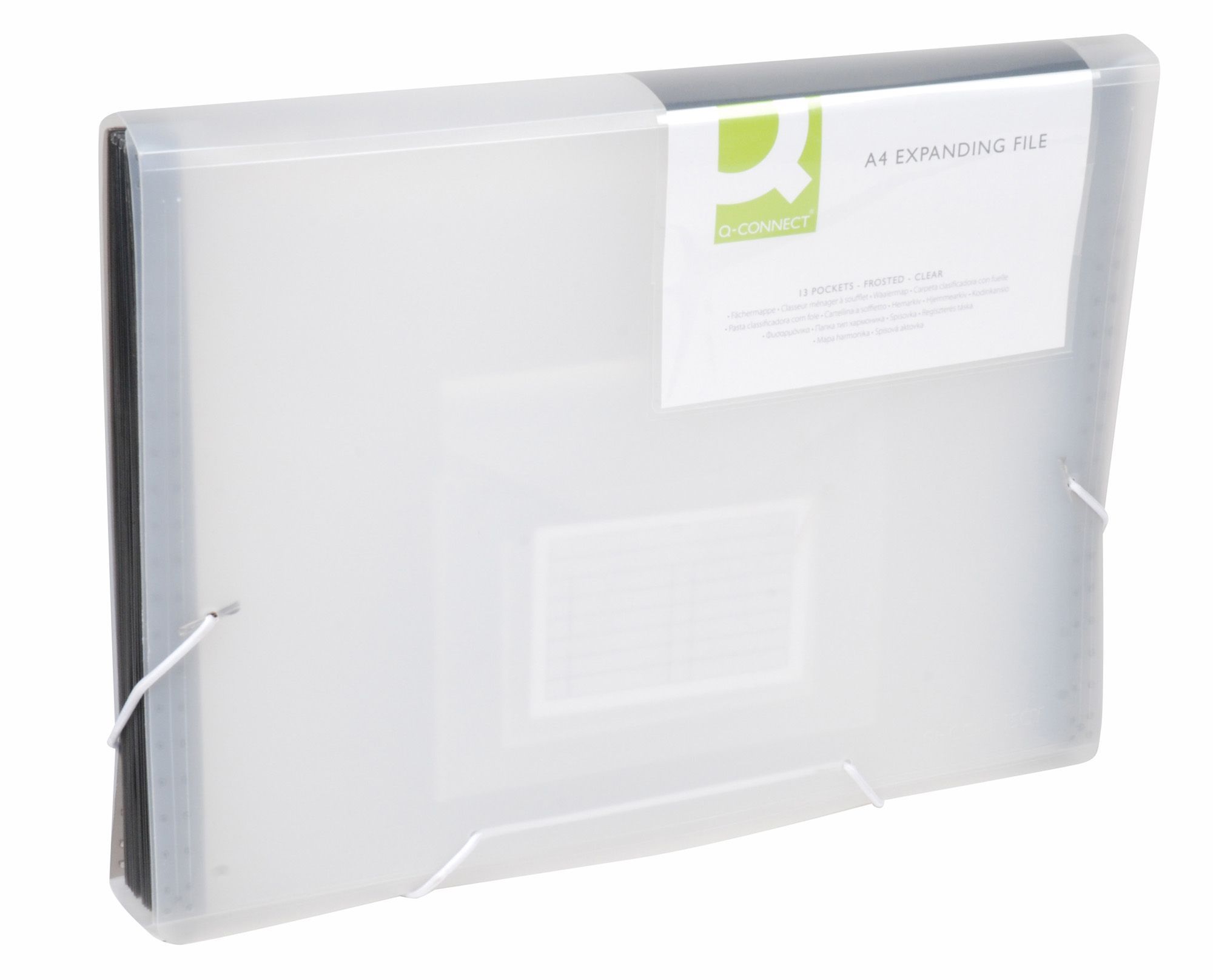 Fächermappe Q-Connect® KF02481 mit 13 Fächern, DIN A4, 250 Blatt, PP, transparent