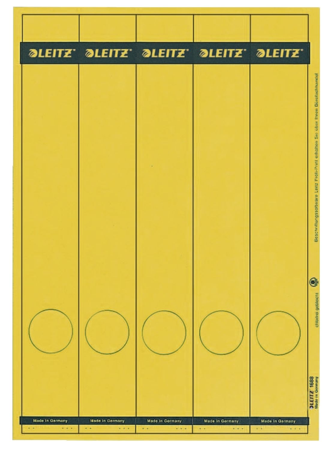 Rückenschild Leitz 1688-00-15, PC-beschriftbare, lang/schmal 38 x 285 mm, 75 Stück, gelb