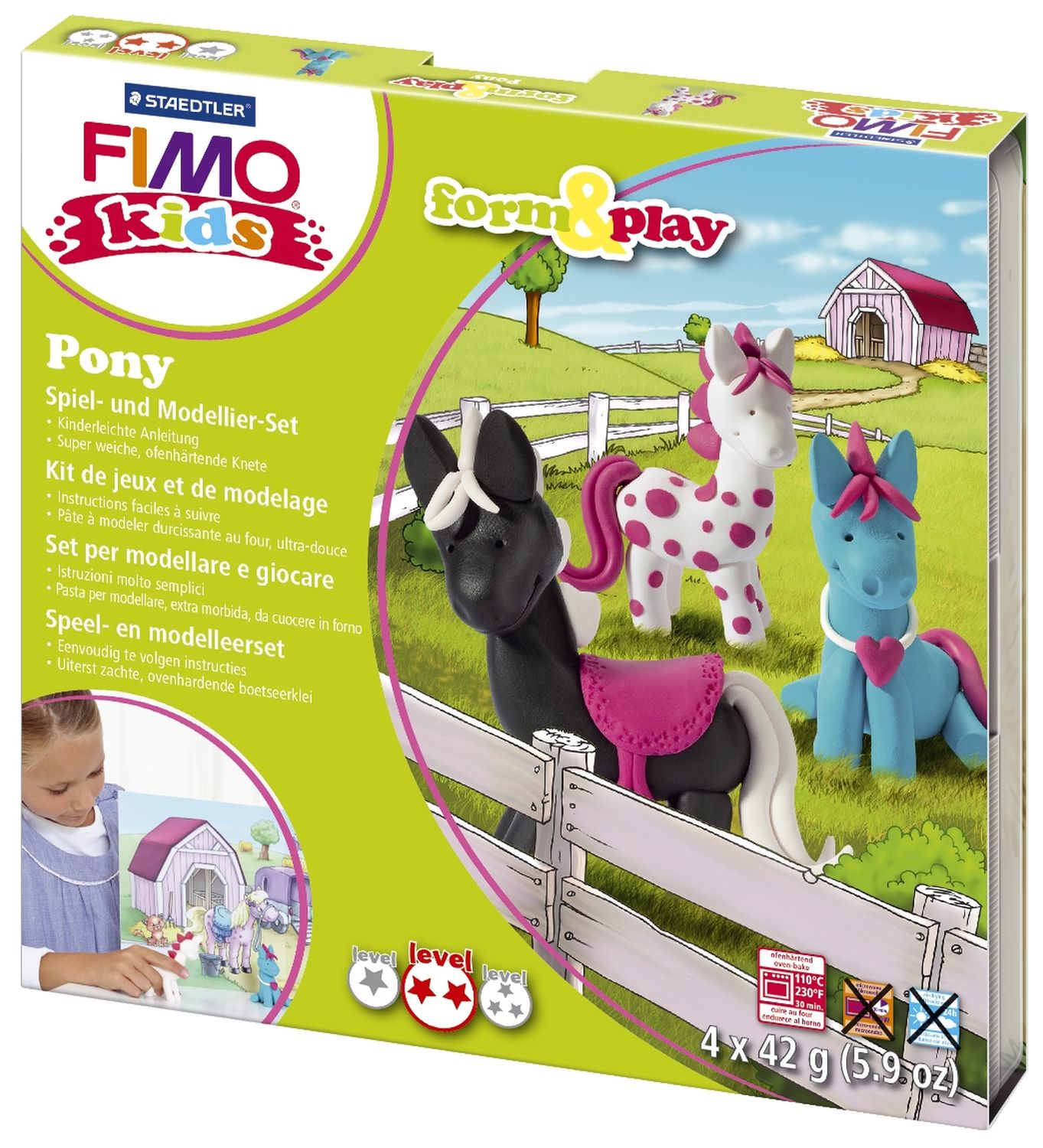 Modelliermasse FIMO® Kids Materialpackung Form & Play "Pony", 4 x 42 g