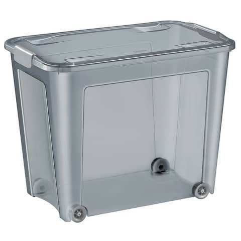 Strata Aufbewahrungsbox Strata 2356570061 mit Deckel und Rollen , 43 Liter, transparent/grau