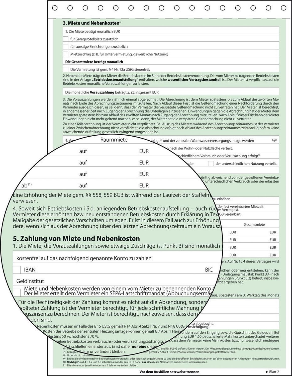 Mietvertrag - A4, 4 x 2 Blatt