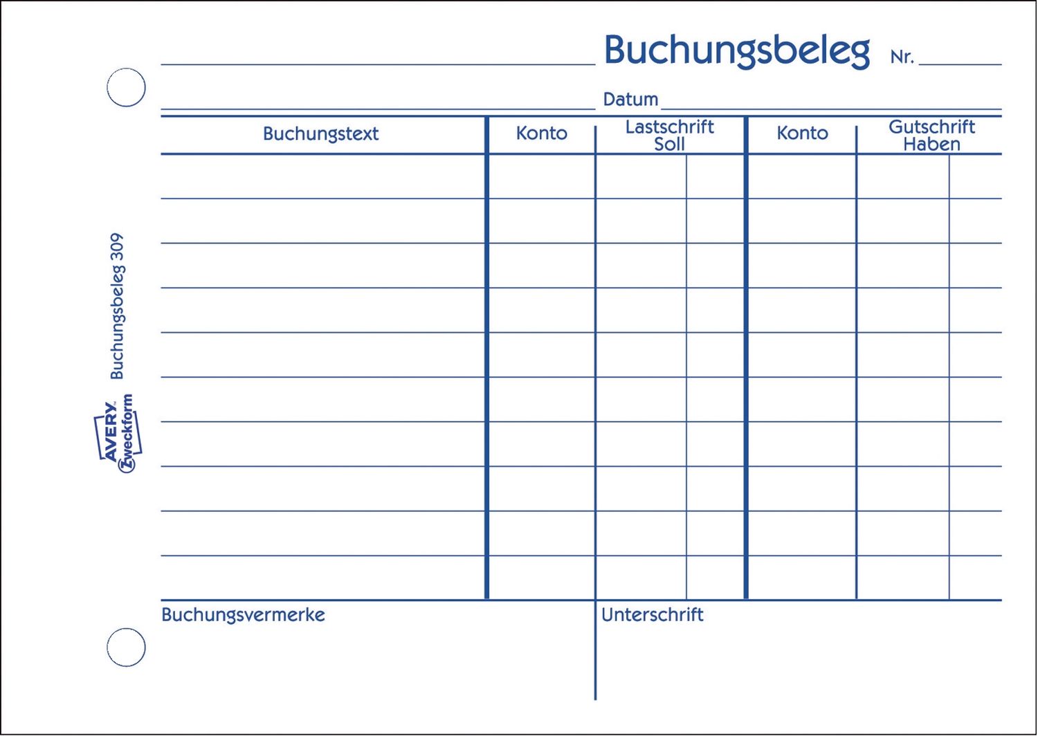 309 Buchungsbeleg, DIN A6 quer, mikroperforiert, 50 Blatt, weiß