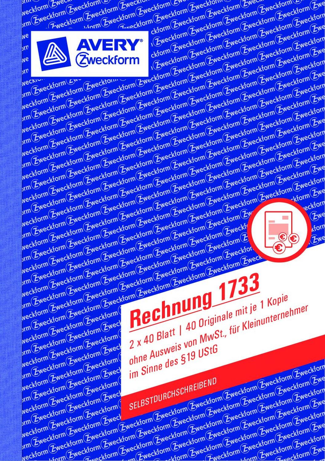 1733 Rechnung Kleinunternehmer, selbstdurchschreibend, DIN A5, 2x40 Blatt