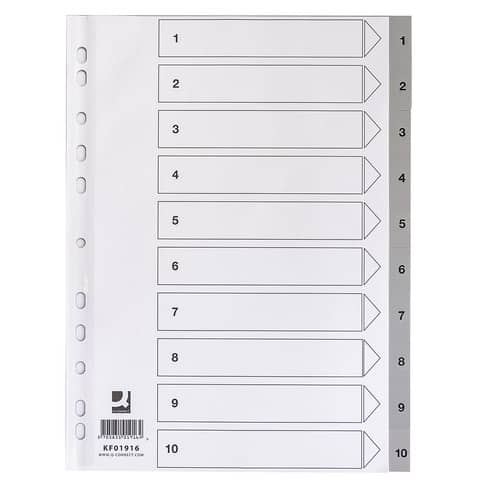 Q-Connect Register Q-Connect KF01916, 1 - 10, DIN A4, 10-teilig + Indexblatt, PP, grau