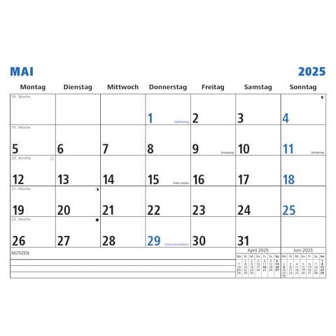 Monatsplaner Zettler 989 Wandkalender 602629, Jahr 2025, 1 Monat auf 1 Seite, DIN A4 (29 x 21 cm), blau