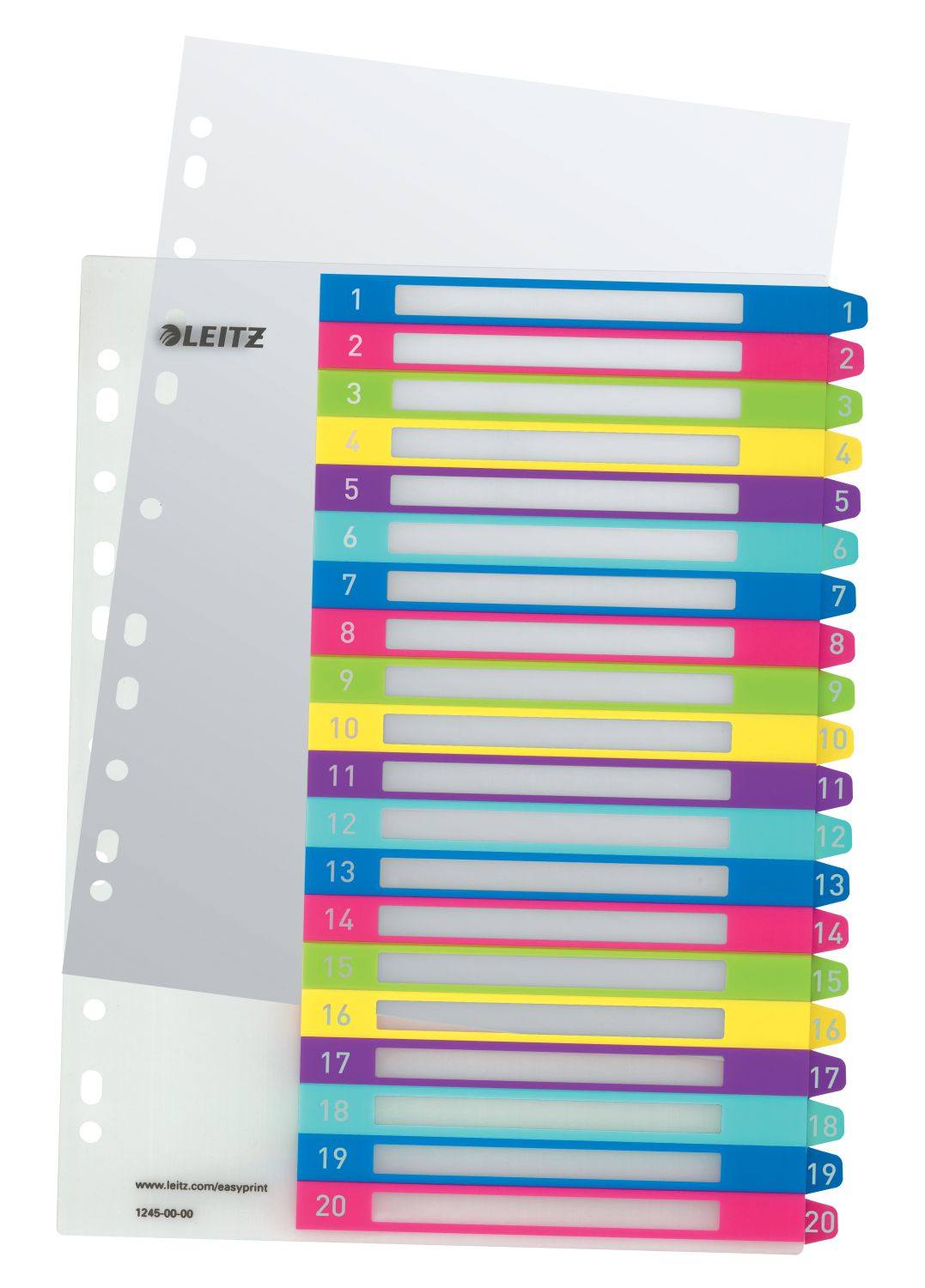 Register Leitz WOW 1245-00-00, 1-10, für DIN A4 überbreit, 20-teilig, PP-Folie, farbig