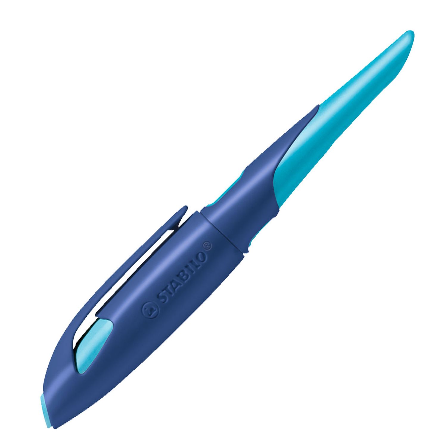 Ergonomischer Schulfüller für Rechtshänder mit Anfänger-Feder A - EASYbirdy in mitternachtsblau/azur - Einzelstift - inklusive Patrone - Schreibfarbe blau (löschbar)