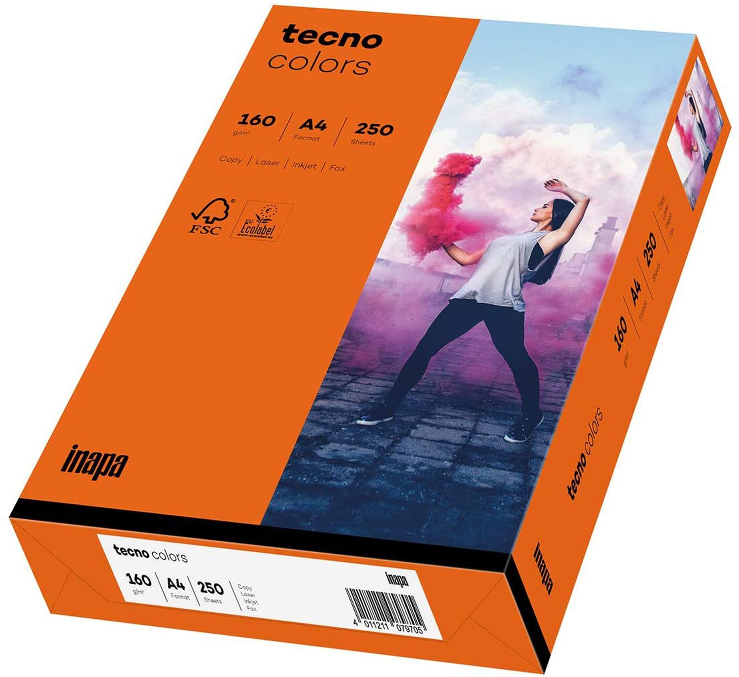 Kopierpapier Inapa tecno® colors 2100011384 DIN A4, 160 g/qm, pastellorange, pastell, 250 Blatt