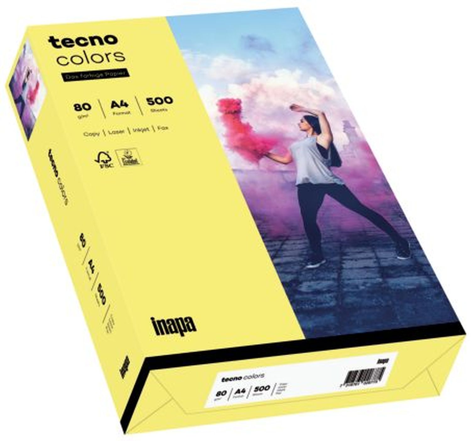 Kopierpapier Inapa tecno® colors 2100011409 DIN A4, 80 g/qm, mittelgelb, pastell, 500 Blatt