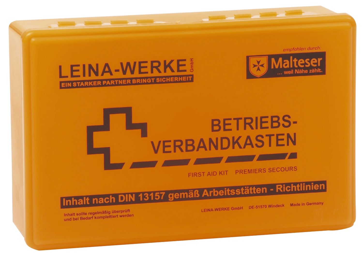 Betriebsverbandkasten nach DIN 13157 klein Leina-Werke 20003, mit Wandhalterung, orange