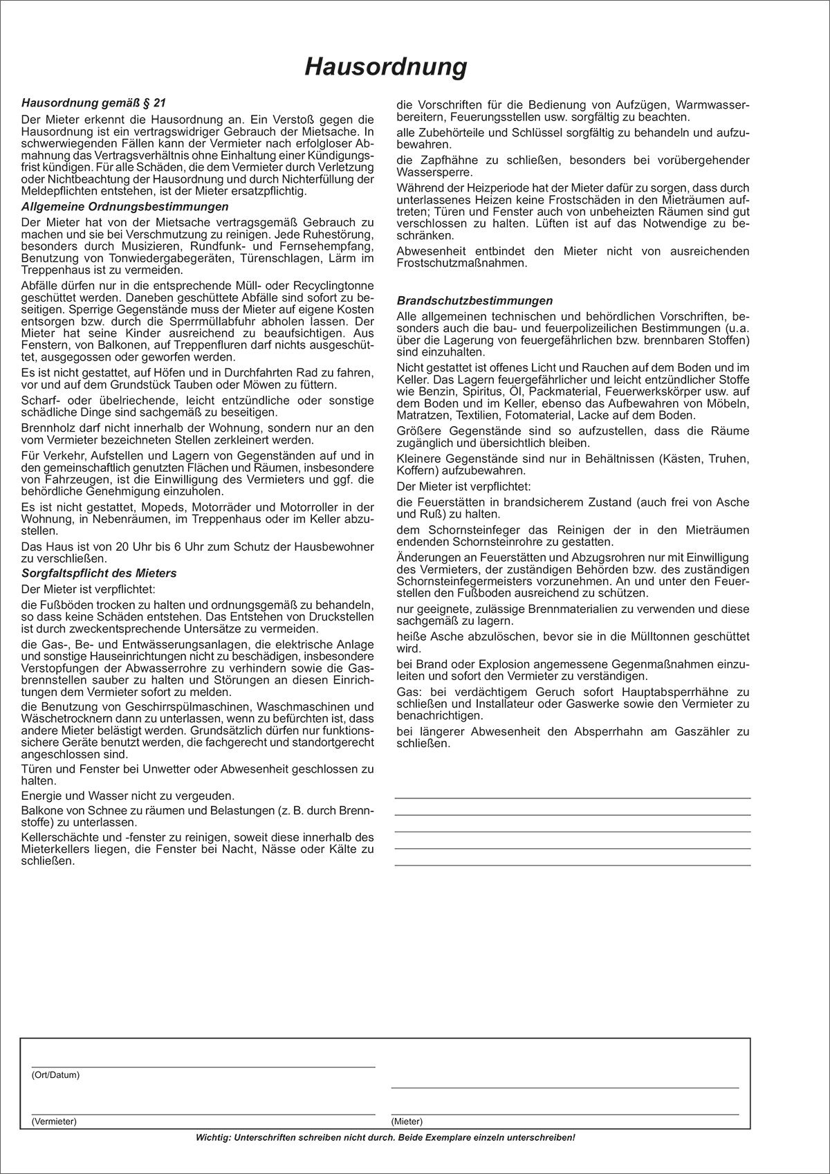 Universal-Mietverträge für Wohnungen - SD, Übergabeprotokoll, 4x2 Blatt, A4