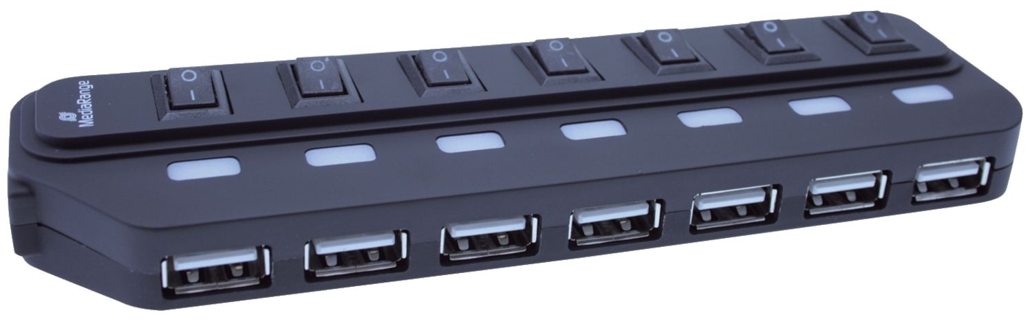 USB 2.0 Hub 1:7 mit seperaten Ein-/Aus-Schaltern