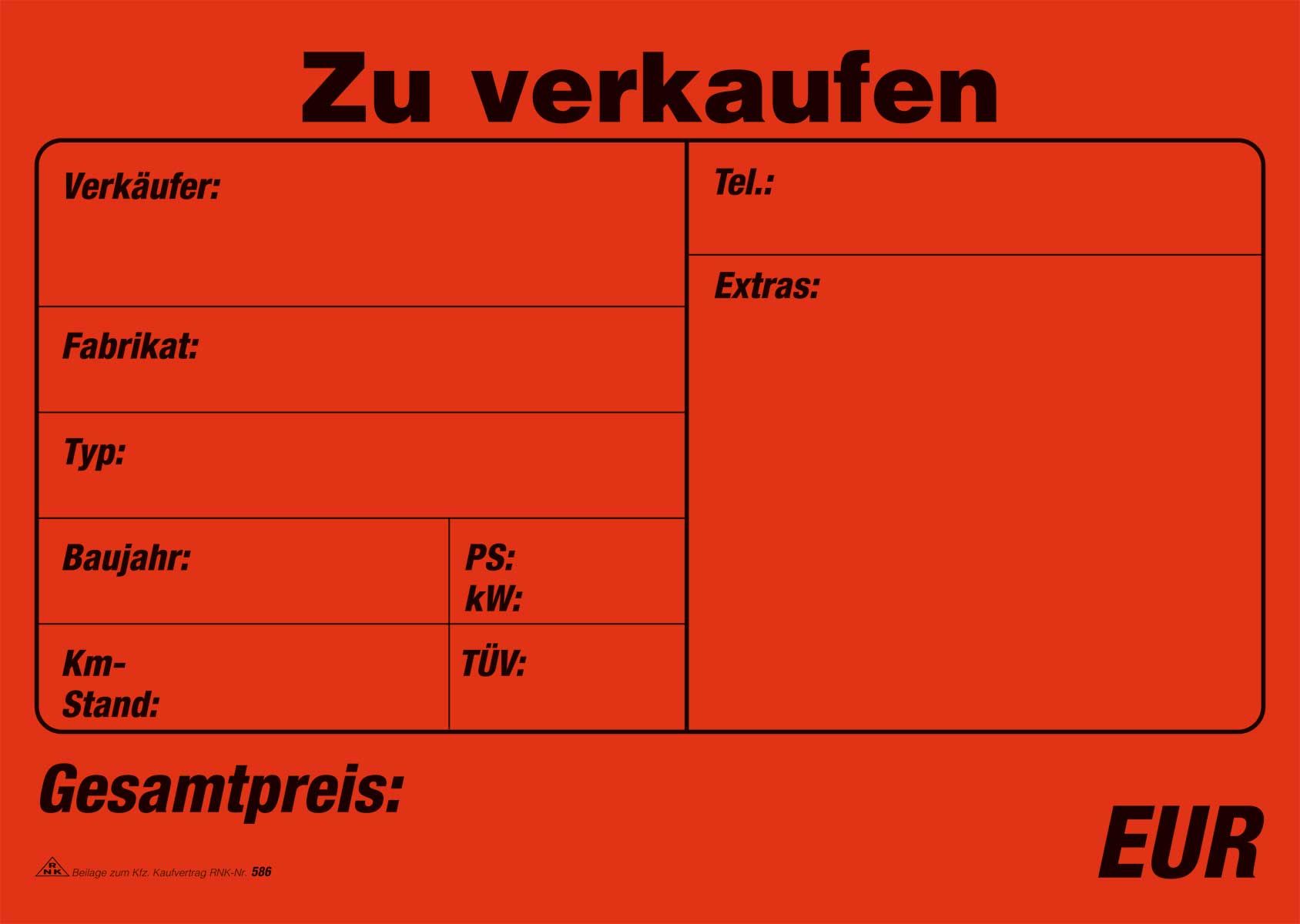 Kaufverträge für ein gebrauchtes Kfz - SD, 1x4 Blatt, DIN A4, Verkaufsplakat