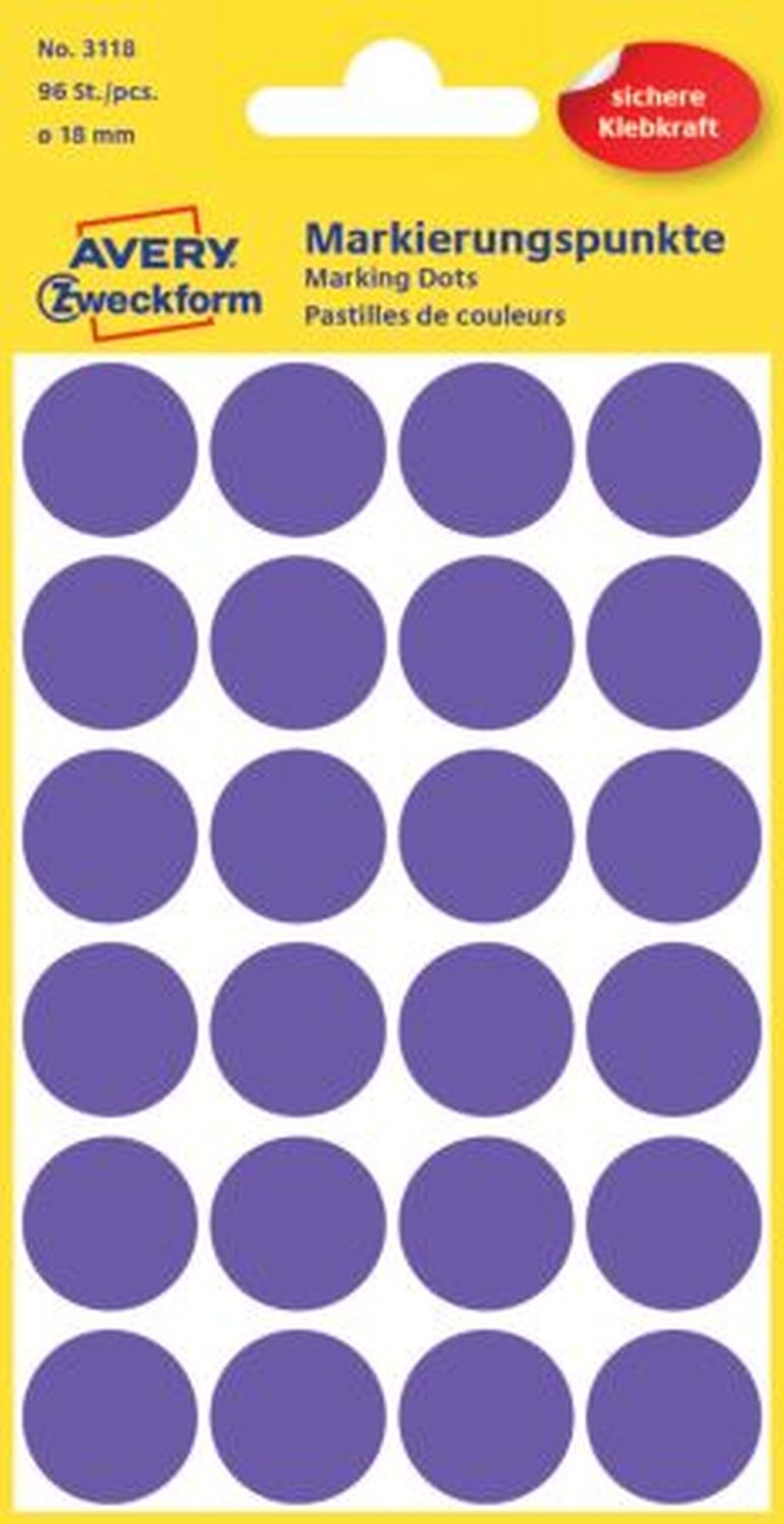 3118 Markierungspunkte - Ø 18 mm, 4 Blatt/96 Etiketten, violett