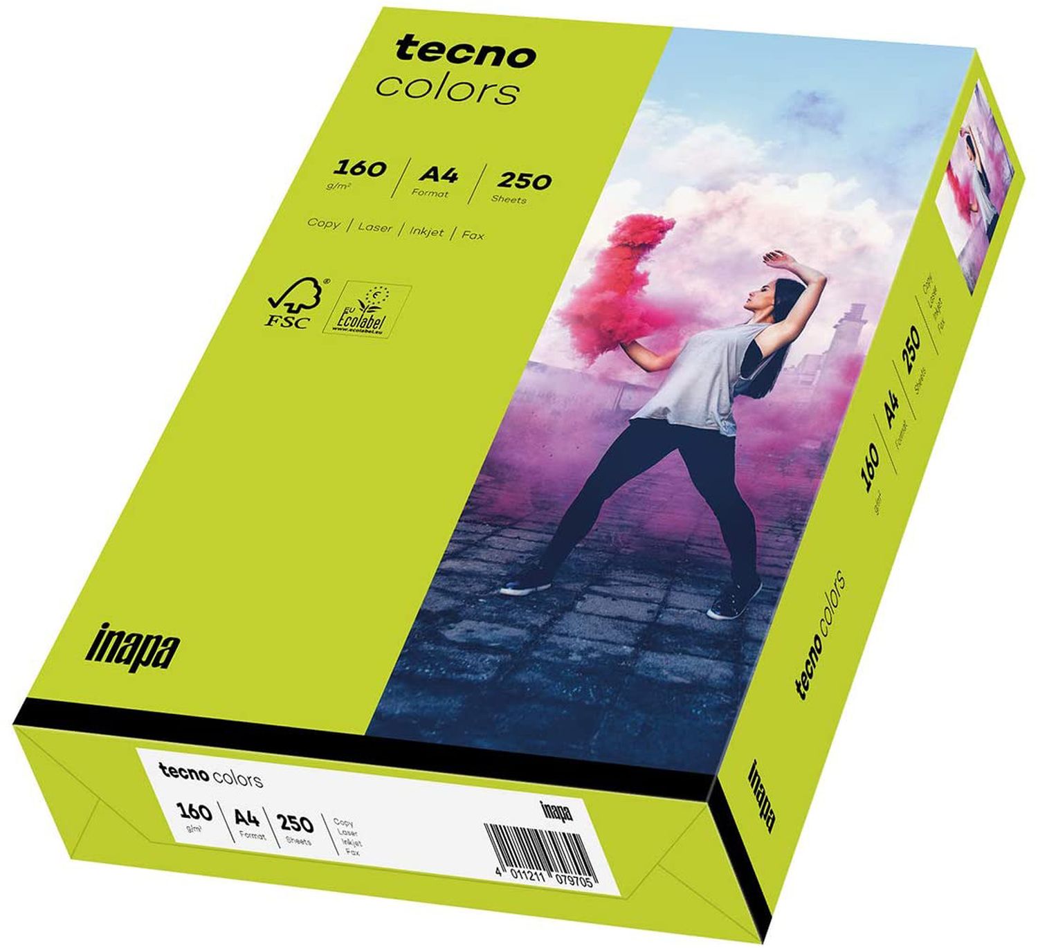 Kopierpapier Inapa tecno® colors 2100011370 DIN A4, 160 g/qm, pastellhellgrün, pastell, 250 Blatt
