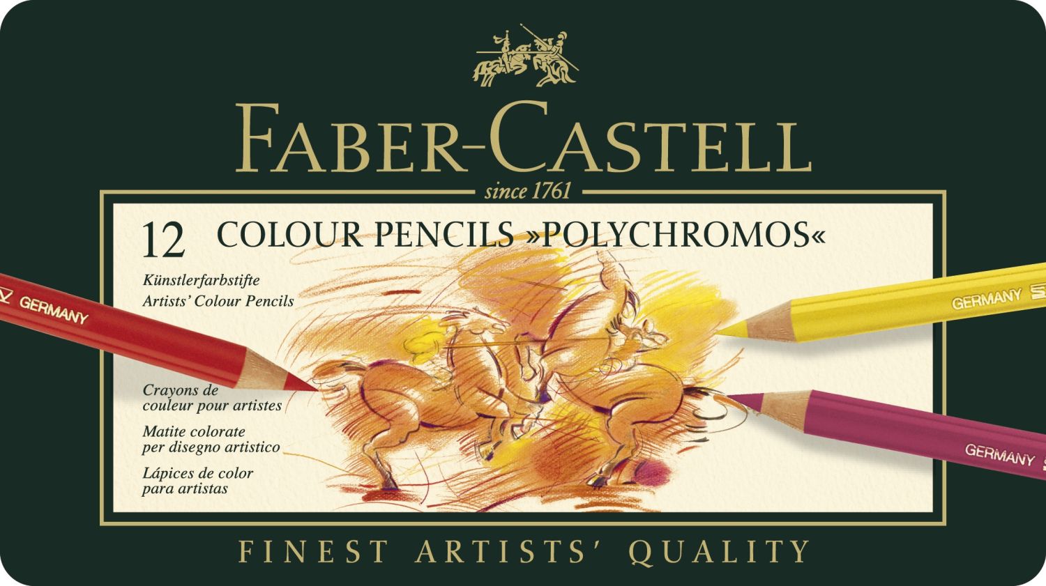 Künstlerfarbstifte POLYCHROMOS®, farbig sortiert im 12er Metalletui