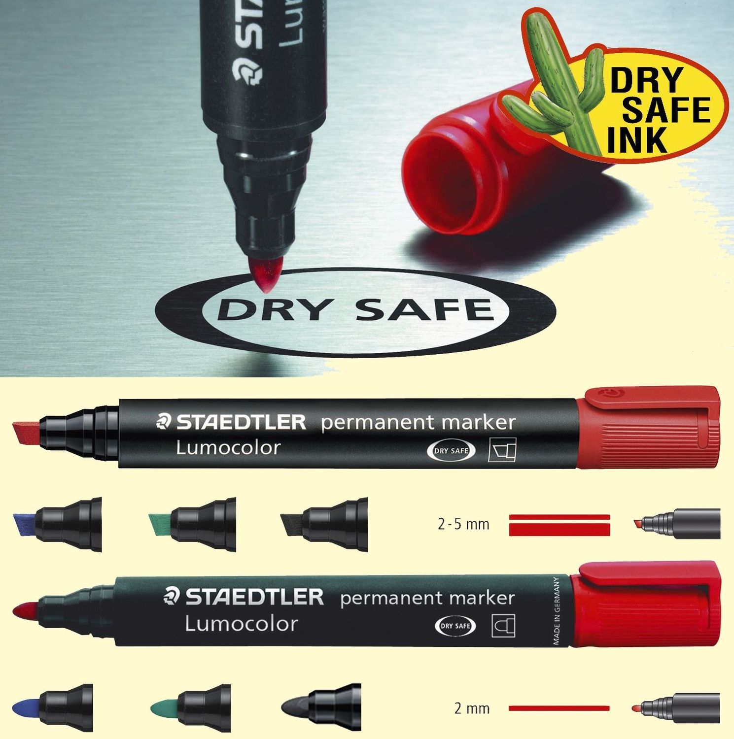 Permanentmarker Staedtler® Lumocolor® 350 WP4, Keilspitze, Strichbreite 2-5 mm, nachfüllbar, 4 Stück sortiert