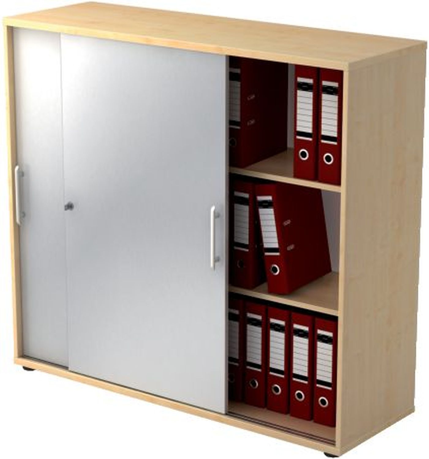 Schiebetürschrank - 3OH, 120 cm, Relinggriff, Ahorn/Silber