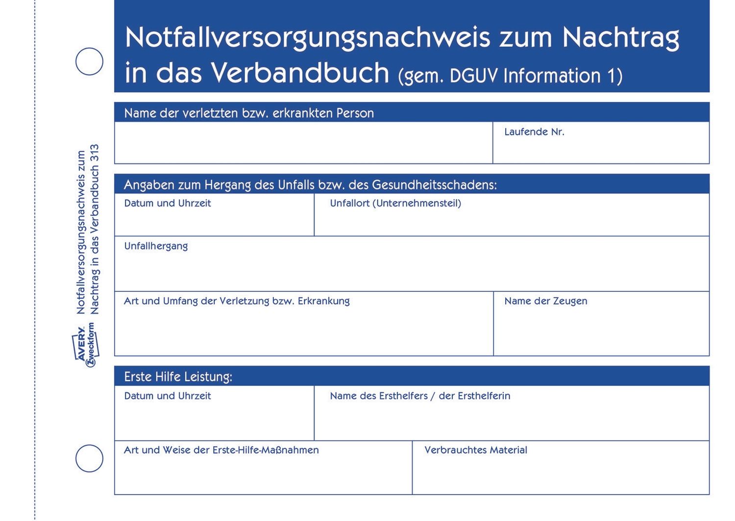 Erste Hilfe Meldeblock Avery Zweckform 313 DIN A6 quer, 50 Blatt