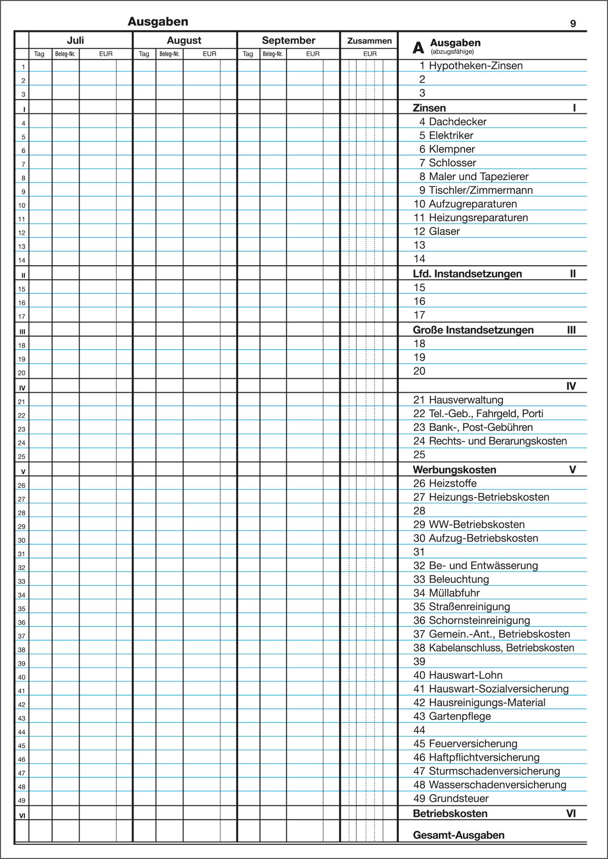 Reimers Hausbuch, 1 Seite für je 3 Monate, mit Jahreszusammenstellung, DIN A4