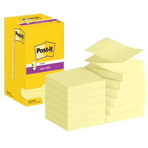 Haftnotiz Post-it Super Sticky Z-Notes R330-12SS-CY, 76 x 76 mm, gelb, 12 x 90 Blatt