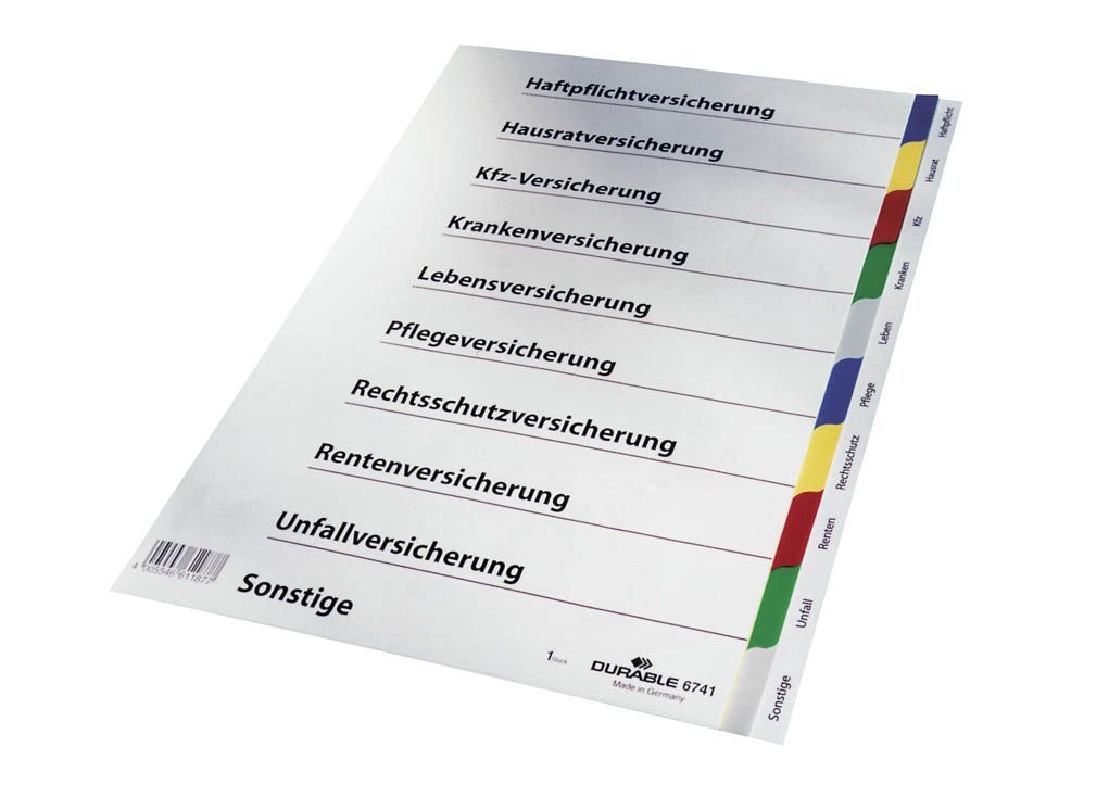 Versicherungsregister - Hartfolie, blanko, A4, 10 Blatt