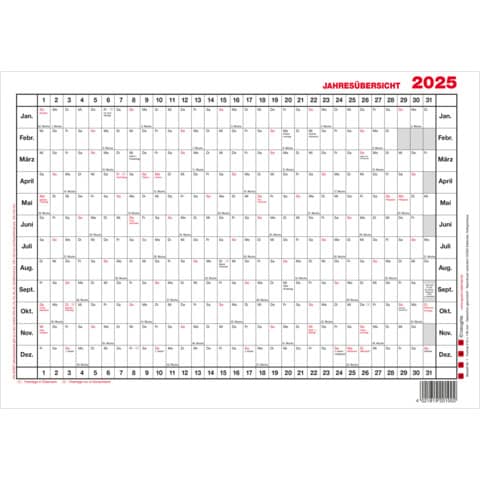 Tafelkalender Güss 2 Tischkalender, Jahr 2025, DIN A4 quer, 1 Jahr auf 1 Seite, Karton 190 g/m²