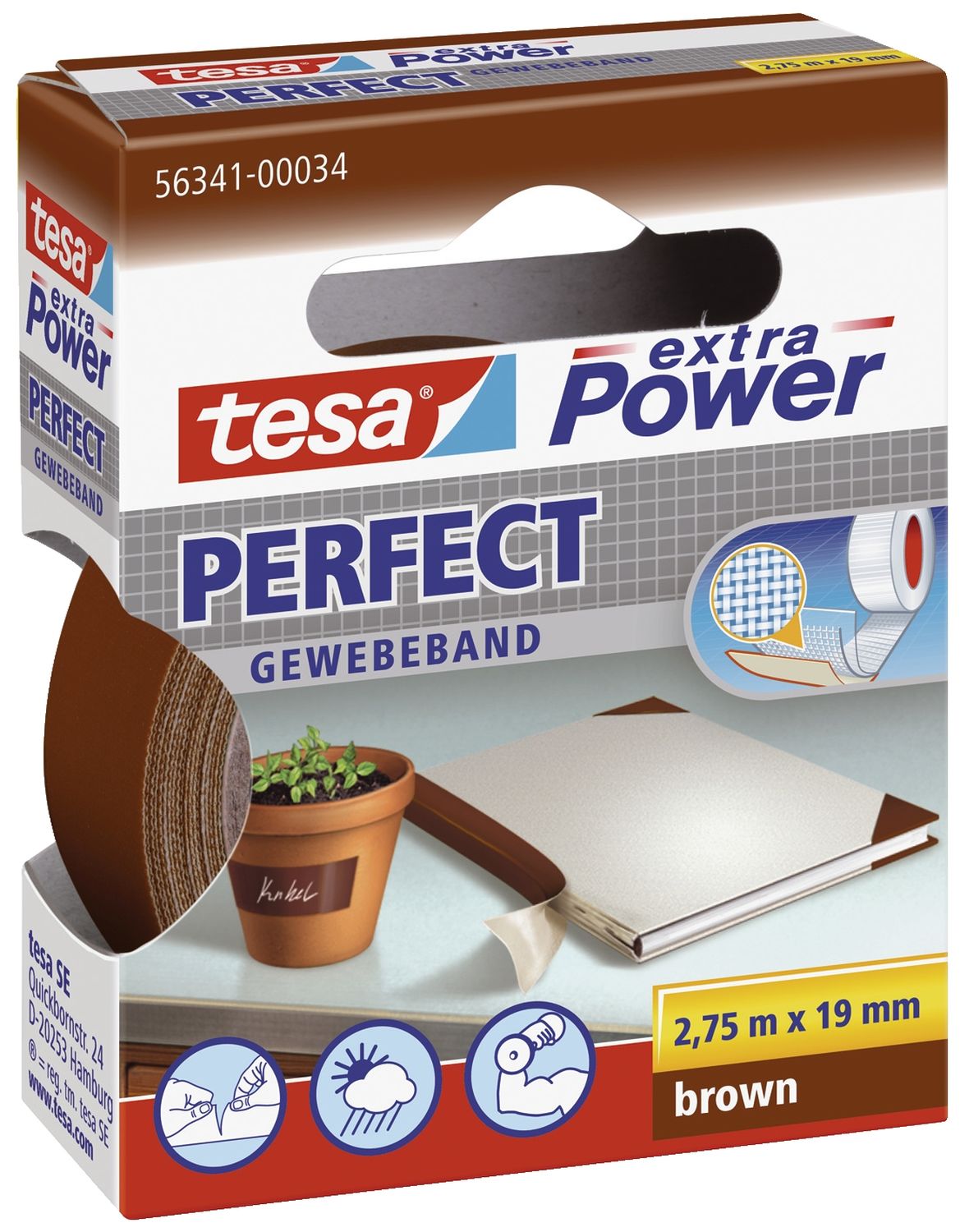 Gewebeklebeband extra Power Perfect - 2,75 m x 19 mm, braun