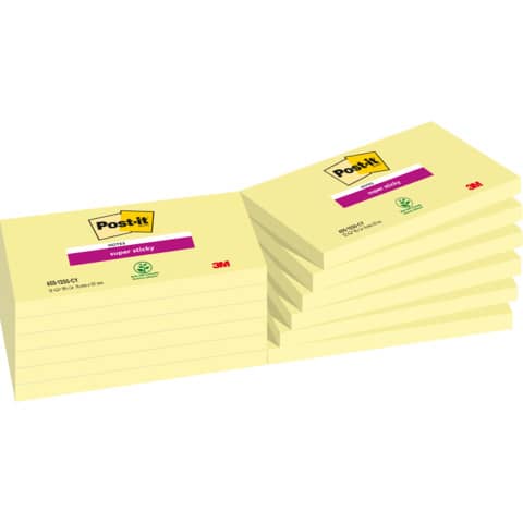 Haftnotiz Post-it Super Sticky Notes 655-12SS-CY, 76 x 127 mm, gelb, 12 x 90 Blatt