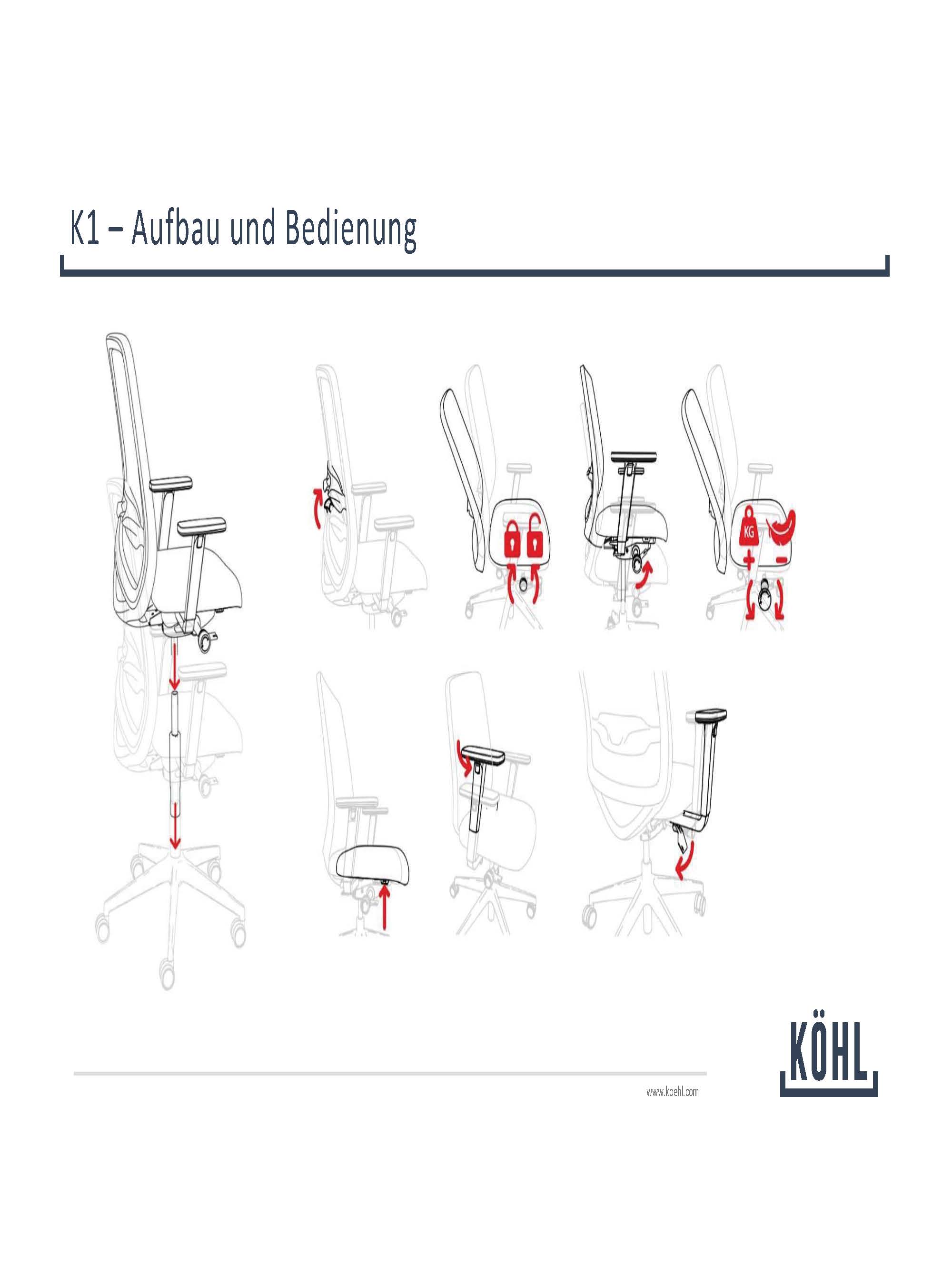 Köhl Bürodrehstuhl Köhl K1, 8 h - Sitzdauer, bis 120kg belastbar, Stoff schwarz