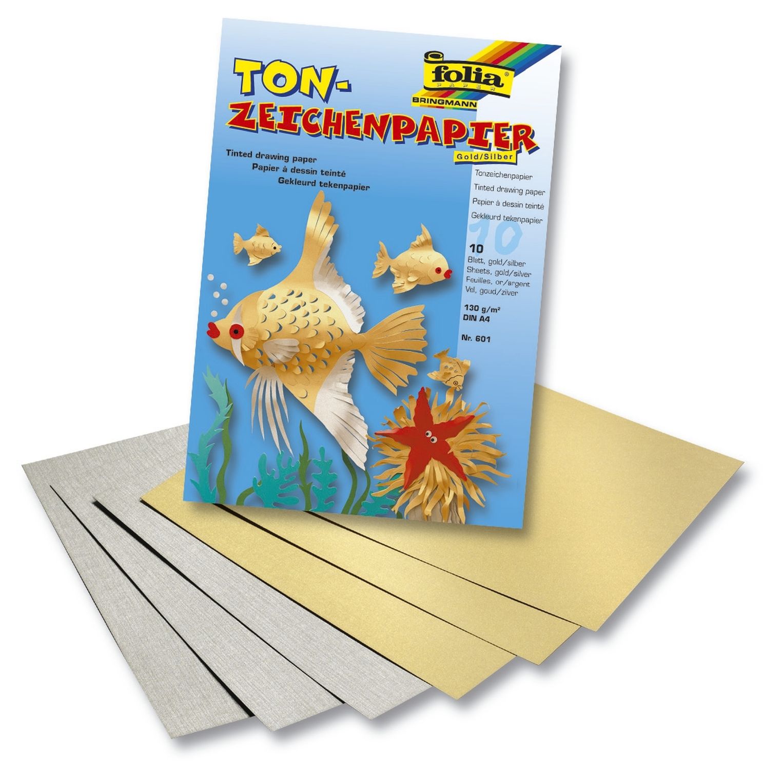 Tonpapier - A4, gold und silber, Pack mit 10 Blatt