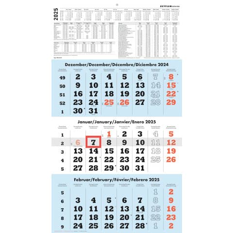 3-Monatskalender 958 Zettler 602613 Wandkalender, Jahr 2025 mit Datumsschieber 29,7 x 56,5 cm