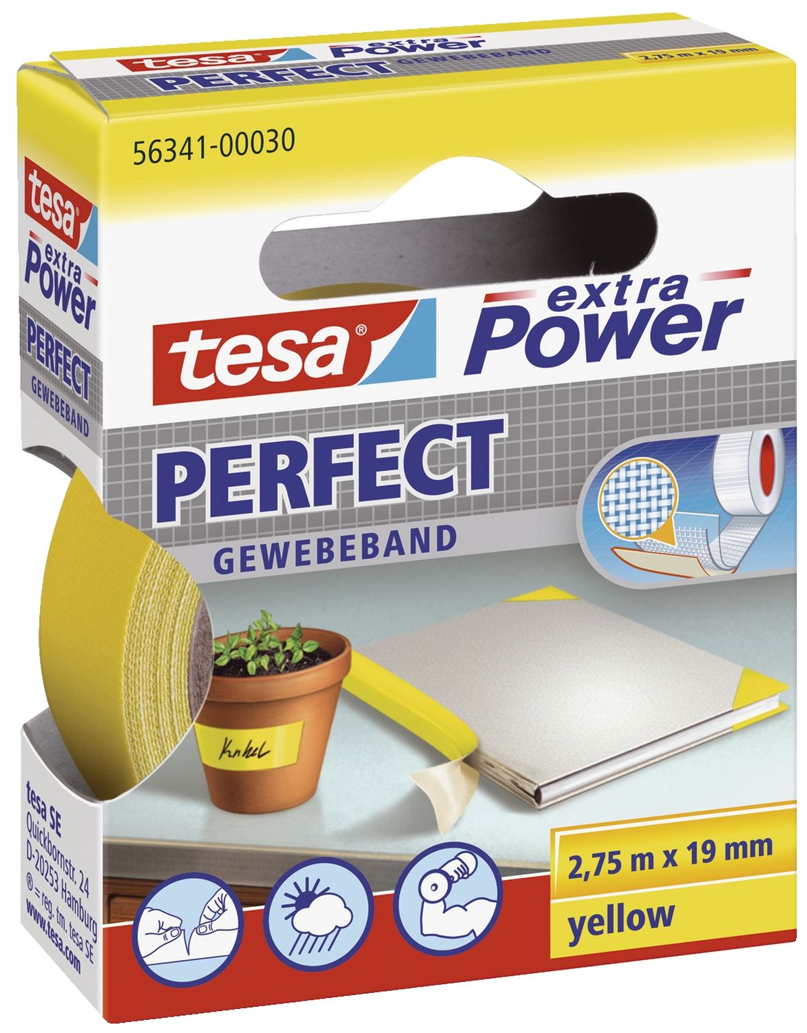 Gewebeklebeband extra Power Perfect - 2,75 m x 19 mm, gelb