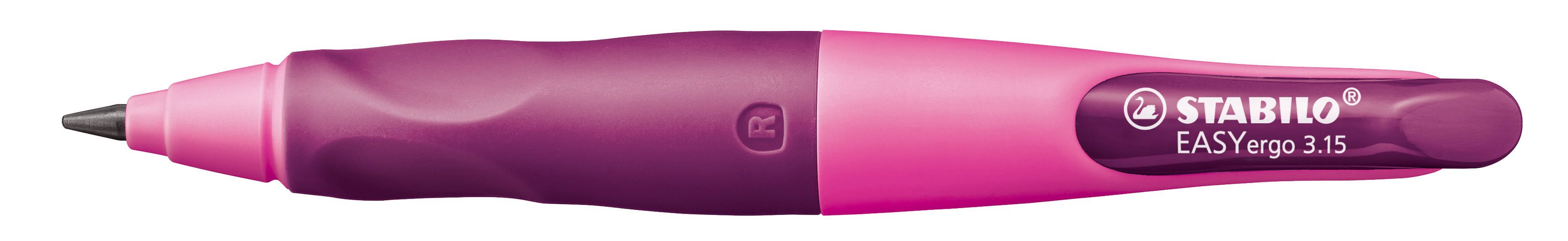 Ergonomischer Druck-Bleistift für Rechtshänder - EASYergo 3.15 in pink/lila - Einzelstift - inklusive 1 dicken Mine - Härtegrad HB & Spitzer