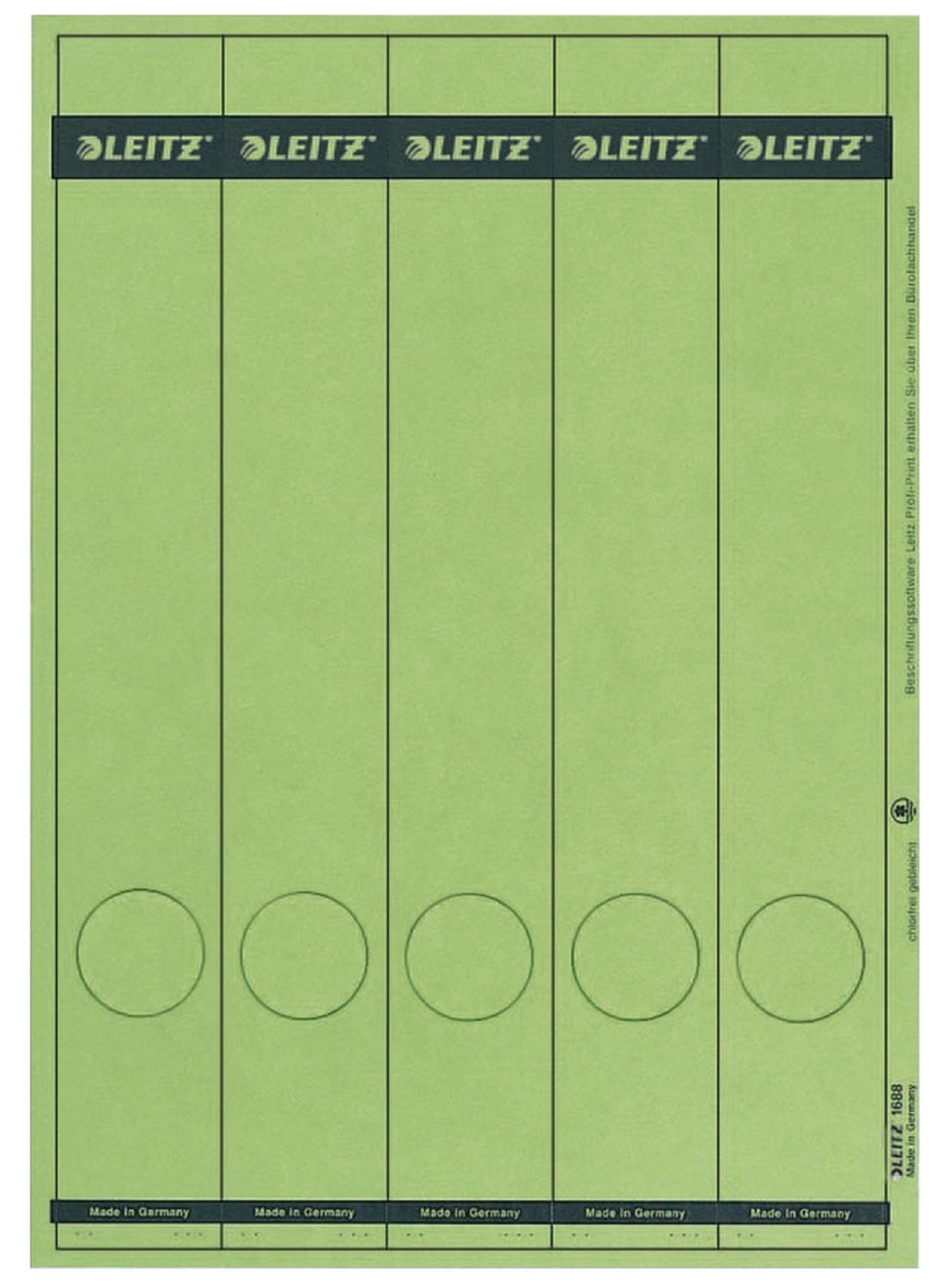 Rückenschild Leitz 1688-00-55, PC-beschriftbare, lang/schmal 38 x 285 mm, 75 Stück, grün