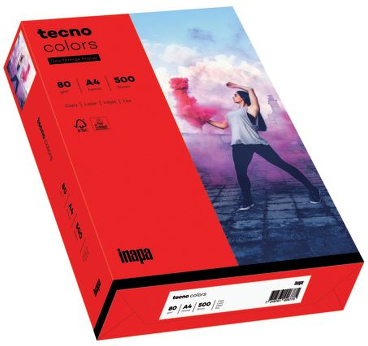 Kopierpapier Inapa tecno® colors 2100011405 DIN A4, 80 g/qm, intensivrot, Intensiv, 500 Blatt